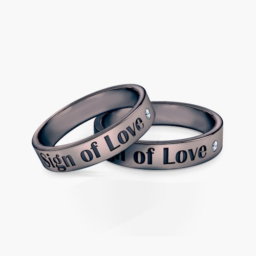 Obrączki partnerskie Sign of Love®: czarne złoto, diamenty, płaskie 4mm
